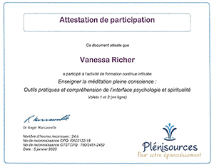 ¨Preuve de Certification et Enseignement de la Meditation Pleine Conscience volet 1 et 2